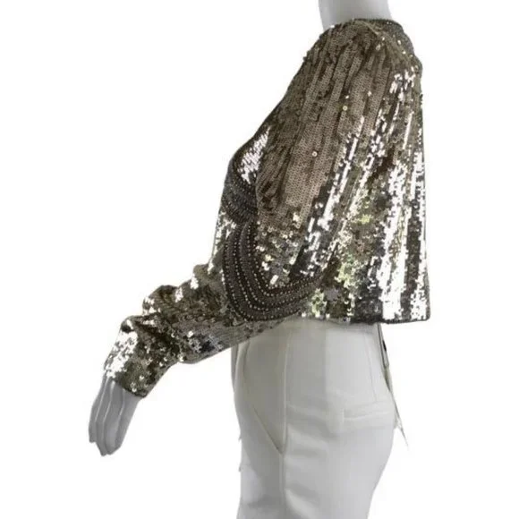 NWT Veronica Beard Women's Phaedra Sequin Bead Embellished Cropped Jacket Gold - Picture 3 of 10